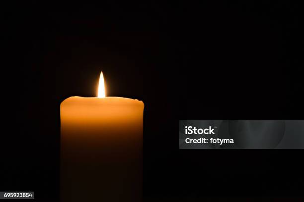 Candle Light On The Black Background Stock Photo - Download Image Now - Candle, Death, Memories