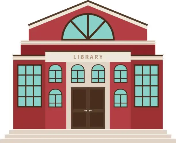 Vector illustration of Red library cartoon building icon
