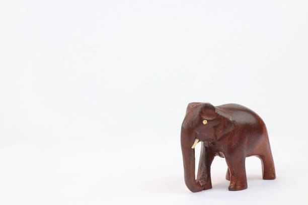 istock hand carved light brown wooden elephant standing isolated on white background 695924922
