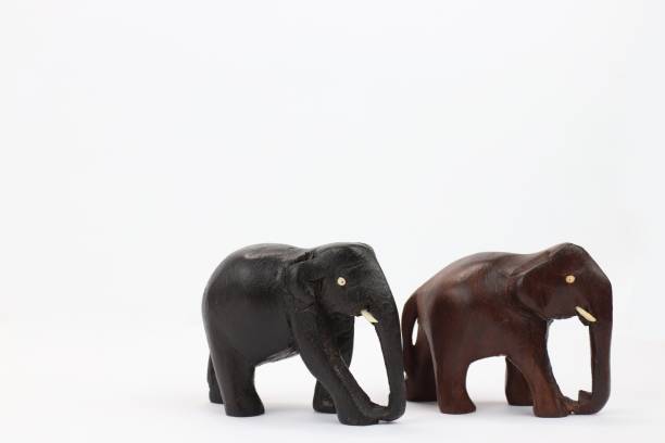 istock hand carved wooden elephants standing isolated on white background 695924948
