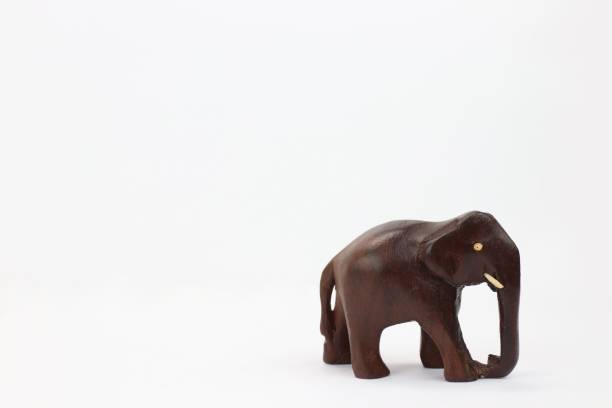 istock hand carved wooden elephant standing facing right isolated on white background 695924956