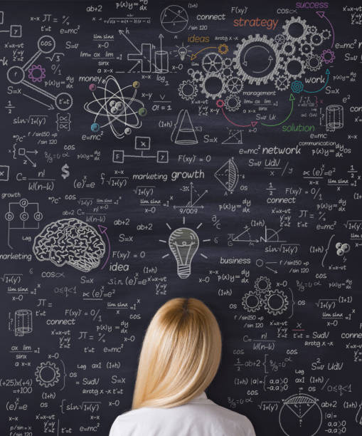 istock Business woman thinking and looking blackboard 695928042