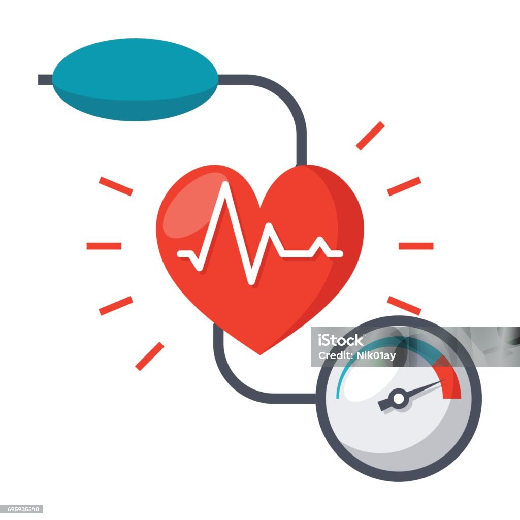 Blood Pressure Icon Blood pressure concept with blood pressure meter and heart, vector illustration in flat style Blood Pressure Gauge stock vector