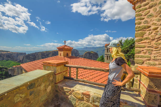 istock Woman at Meteora Monasteries 695936626