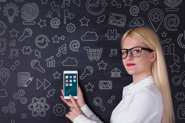 istock Business woman, mobile technology concept 695936726
