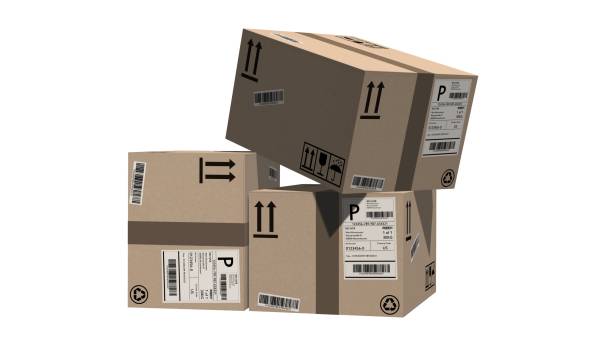 istock shipping cardboard boxes isolated on white - cardboard box 695940480