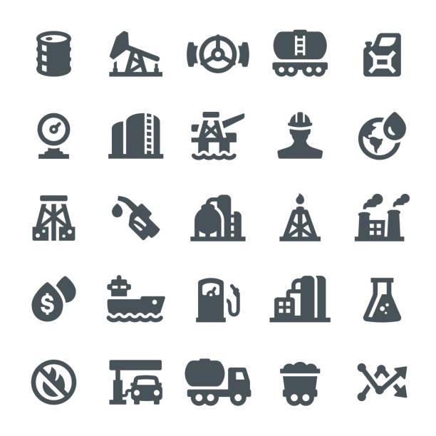 Oil Industry Icons Oil related industries refinery stock illustrations