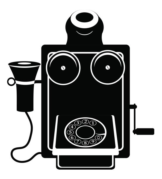 phone old retro vintage icon stock vector illustration phone old retro vintage icon stock vector illustration black outline silhouette isolated on white background rotary dial telephone cartoons stock illustrations