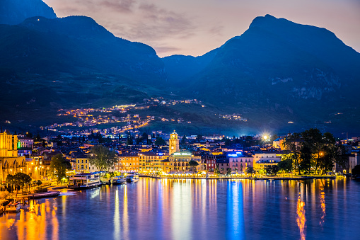 Riva del Garda, en la noche, Italia photo