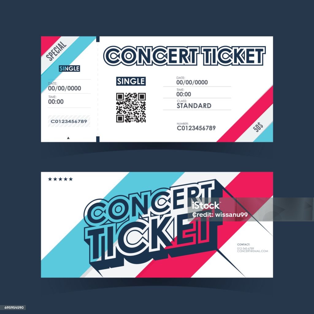 Concert ticket Card. Element template for design. Vector illustration. Ticket stock vector