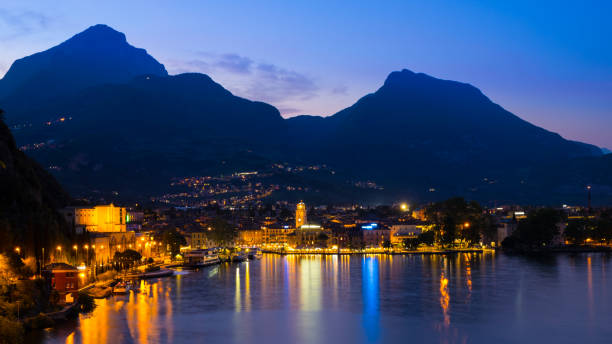 Town of Arco church and street view, Trentino Alto Adige region of Italy