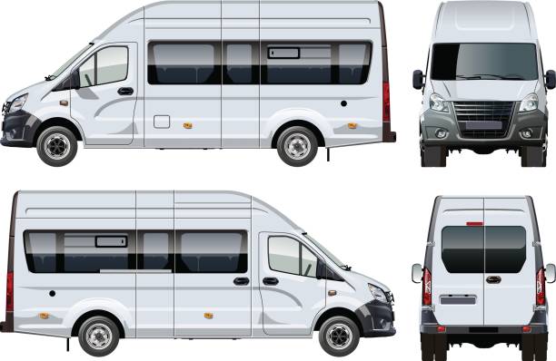 Vector passenger van template isolated on white Vector passenger van template isolated on white. Side, front and back view. Available EPS-10 separated by groups and layers with transparency effects for one-click repaint small bus stock illustrations