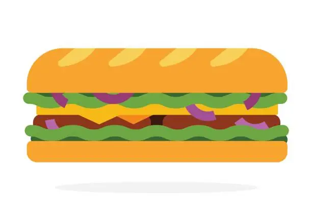 Vector illustration of Sandwich with salad, onion, bacon
