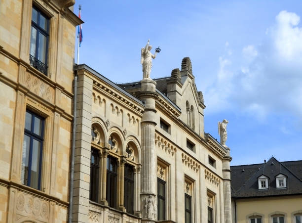 istock Stunning decorated facade against cloudy blue sky, Luxembourg city 695979356