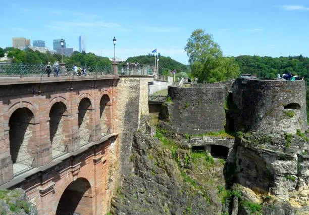 Pont du Chateau or the Castle Bridge and Bock Casemates, Luxembourg City, Luxembourg