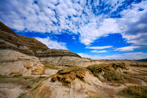 Badlands landscape, as shot in Drumheller Valley, Alberta. Travel photography. drumheller stock pictures, royalty-free photos & images