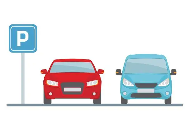 Vector illustration of Parking lot with two cars on white background.