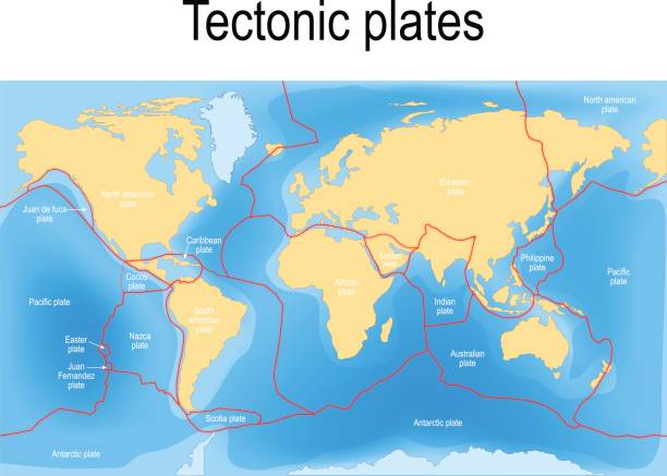 플레이트 텍 토 닉스 지도입니다. - continents globe continent tectonic stock illustrations