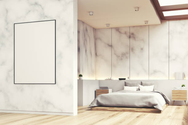 istock Marble bedroom with poster, side, toned 696022058