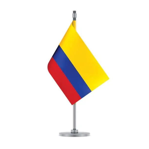 Vector illustration of Colombian flag hanging on the metallic pole, vector illustration