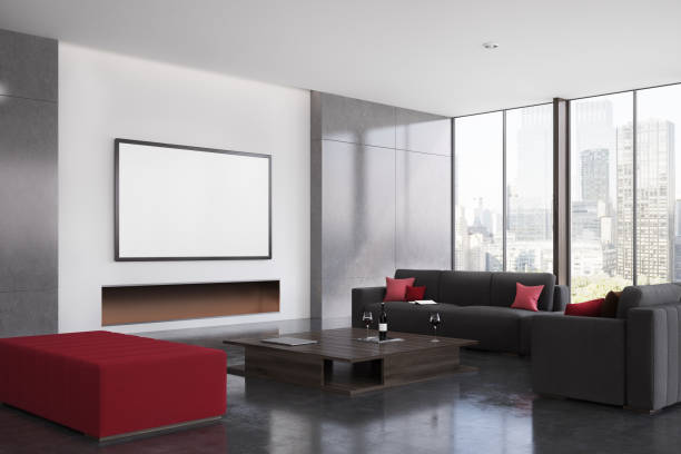 istock Red and black living room corner 696025616