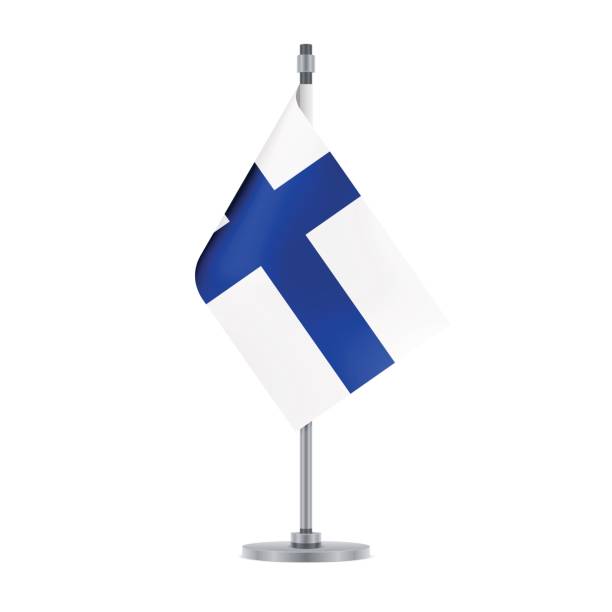 bildbanksillustrationer, clip art samt tecknat material och ikoner med finlands flagga hängande på metalliska stolpe, vektorillustration - finsk flagga