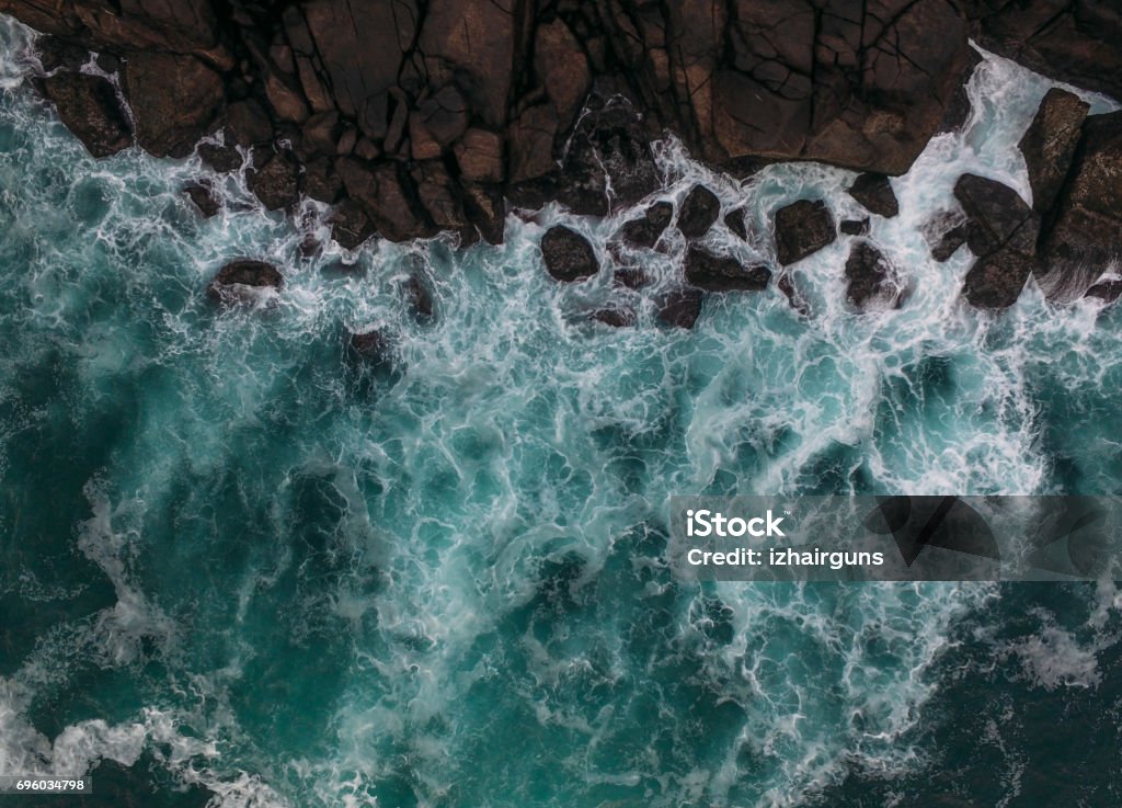 Aerial View of Na Pali Coast on Kauai island, Hawaii Aerial View Stock Photo