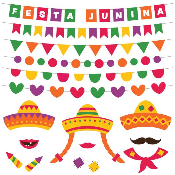 ilustrações de stock, clip art, desenhos animados e ícones de festa junina (june party) decoration and hats - santos populares