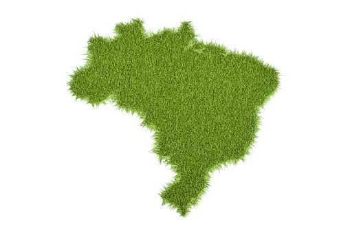 Brazilian map from green grass, 3D rendering isolated on white background