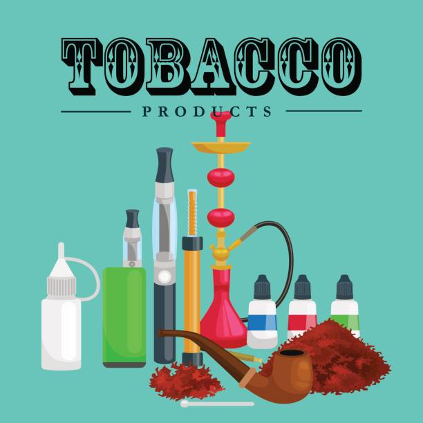 Smoking tobacco products icons set with cigarettes hookah cigars lighter isolated vector illustration Smoking tobacco decorative icons set with cigarettes hookah cigars alcohol lighter on brown background isolated vector illustration chewing tobacco stock illustrations