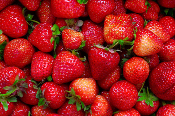 istock Background with ripe fresh red strawberry. Sweet berry. 696045358