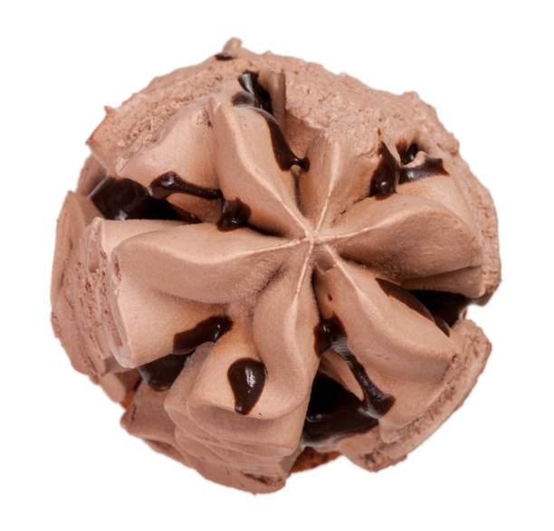 istock Chocolate ice cream isolated on white background. Top view 696045380