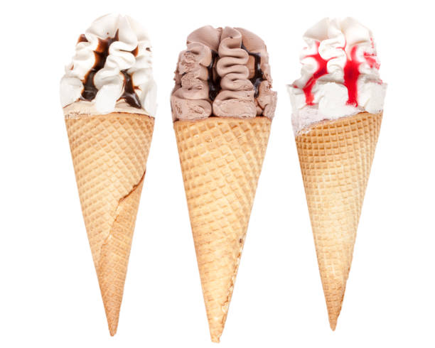 istock Different sorts of Ice Cream in a waffles isolated on white background 696045854