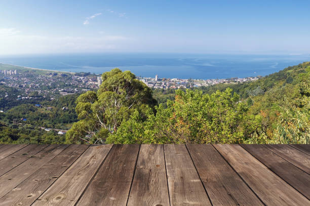 istock Empty wooden flooring from boards against the Black Sea 696045916