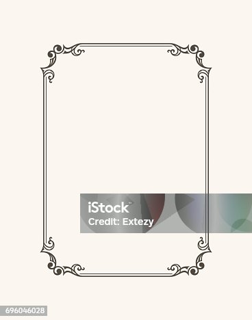 istock Vintage calligraphic frame. Black and white vector border of the invitation, diploma, certificate, postcard 696046028