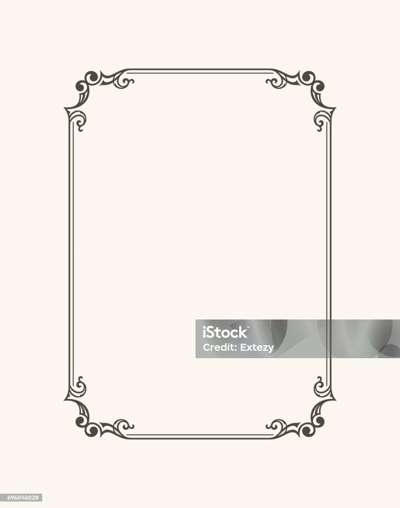Vintage calligraphic frame. Black and white vector border of the invitation, diploma, certificate, postcard Vintage calligraphic frame. Black and white vector border of the invitation, diploma, certificate, postcard. Empty blank and place for text. Frame - Border stock vector
