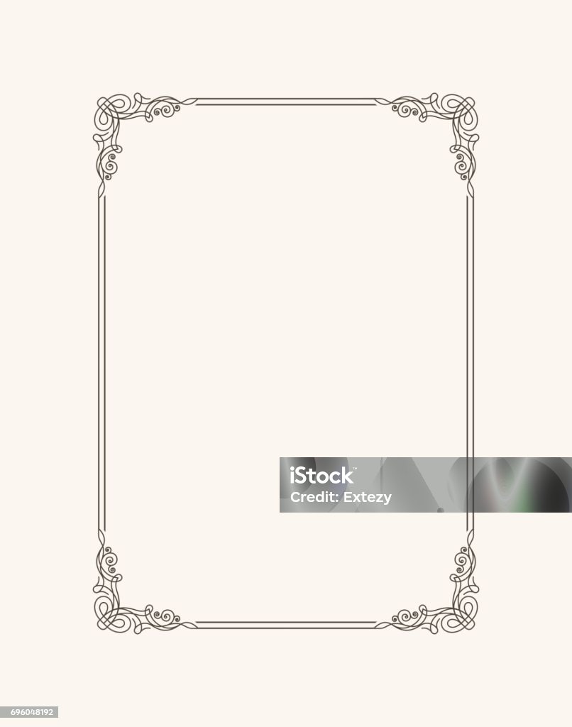 Vintage calligraphic frame. Black and white vector border of the invitation, diploma, certificate, postcard Vintage calligraphic frame. Black and white vector border of the invitation, diploma, certificate, postcard. Empty blank and place for text. Old stock vector