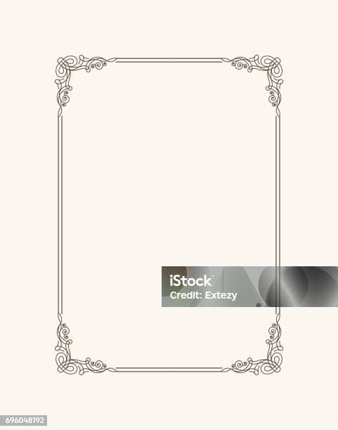 Vintage Calligraphic Frame Black And White Vector Border Of The Invitation Diploma Certificate Postcard Stock Illustration - Download Image Now