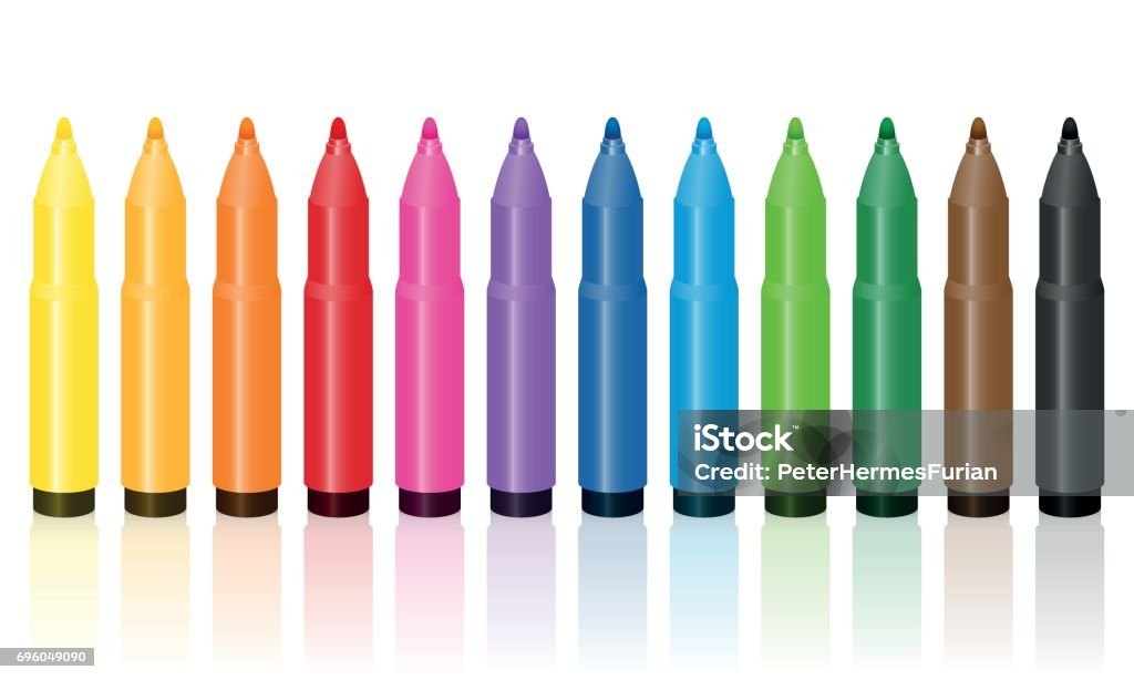 Thick Felt Tip Pens Colorful Set Upright Standing In A Row