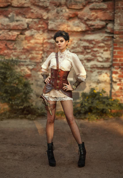 ragazza in stile steampunk - fashion gothic style lace women foto e immagini stock