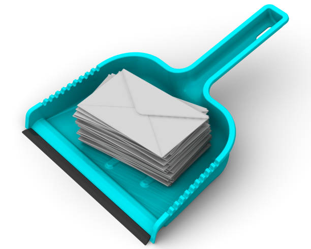 envelopes with unwanted messages on the scoop - clean e mail cleaning clipping path imagens e fotografias de stock