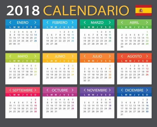 Vector illustration of Calendar 2018 - Spanish version
