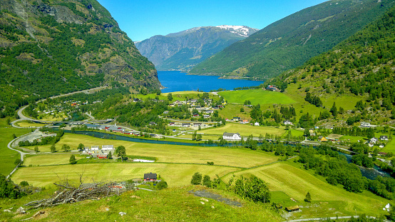 Flam, Norway - June 16, 2014:View of deep valley near the port of Flam in Norway