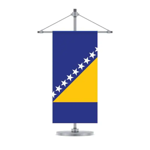 Vector illustration of Bosnia Herzegovina flag on the metallic cross pole, vector illustration