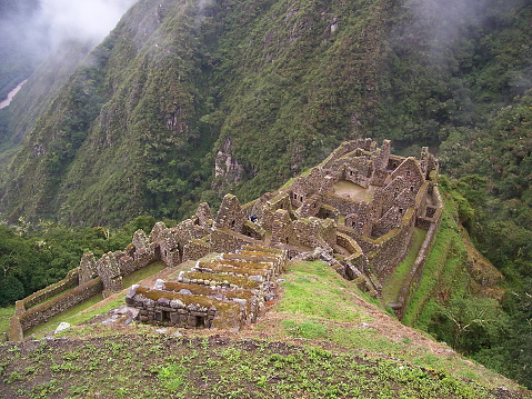 Chachabamba Ruins on the old Inca road that ran along the southern bank of the Urubamba River in Peru.