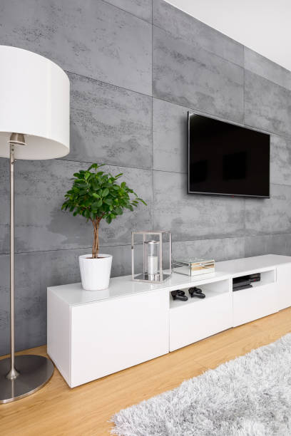 istock Living room with concrete wall 696069916