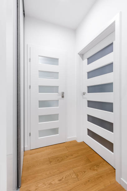 istock Home corridor with white doors 696069928