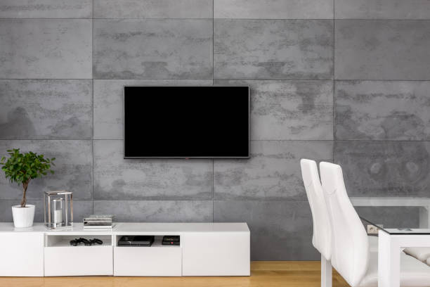 istock Tv living room with table 696069930