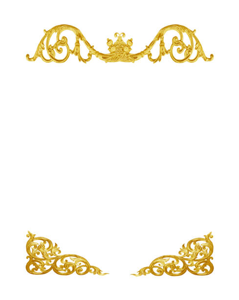 istock Pattern of gold metal frame carve flower on white background 696070600