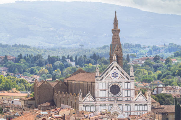 Panorama view on the Santa Croce church and old town in Florence, Italy Panoramic view on the Santa Croce church and old town in Florence, Italy piazza di santa croce stock pictures, royalty-free photos & images